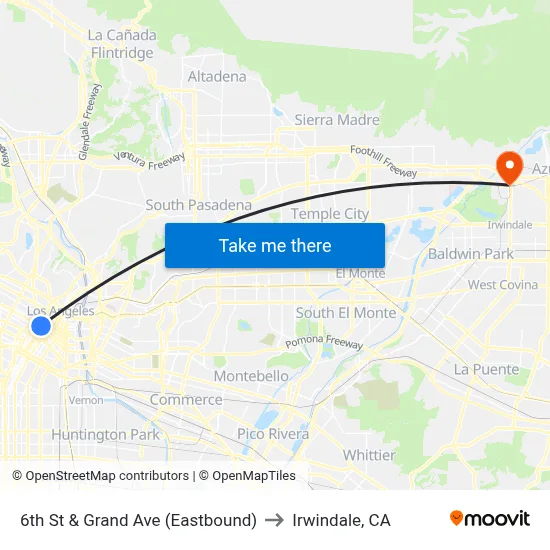 6th St & Grand Ave (Eastbound) to Irwindale, CA map