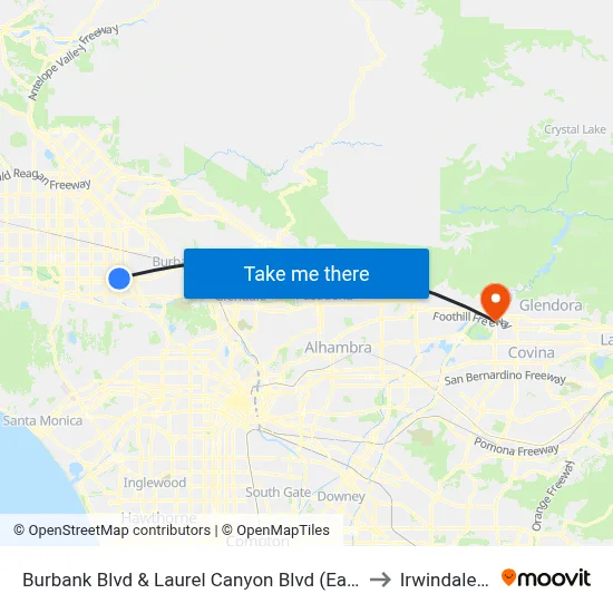 Burbank Blvd & Laurel Canyon Blvd (Eastbound) to Irwindale, CA map