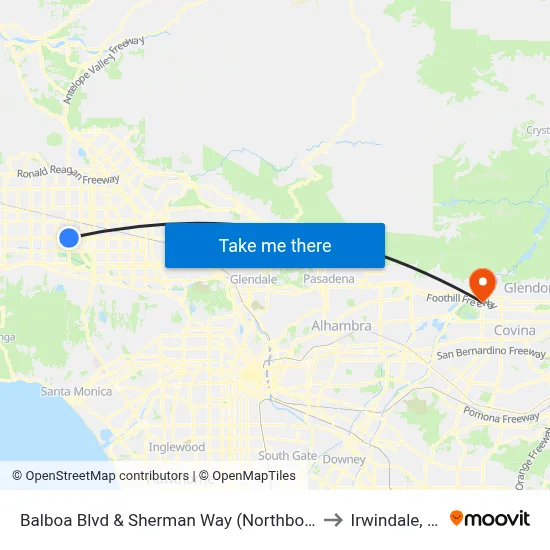 Balboa Blvd & Sherman Way (Northbound) to Irwindale, CA map