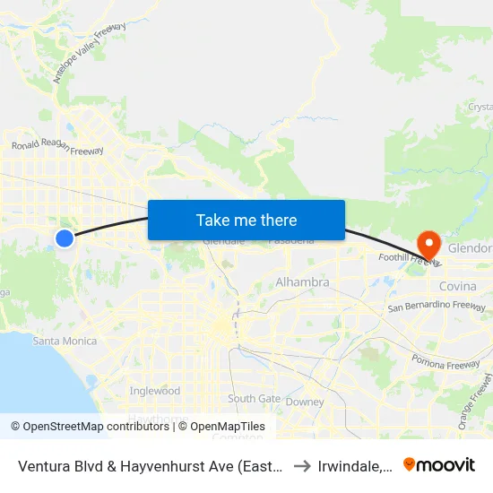 Ventura Blvd & Hayvenhurst Ave (Eastbound) to Irwindale, CA map