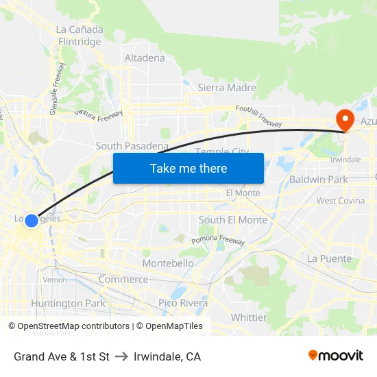 Grand Ave & 1st St to Irwindale, CA map