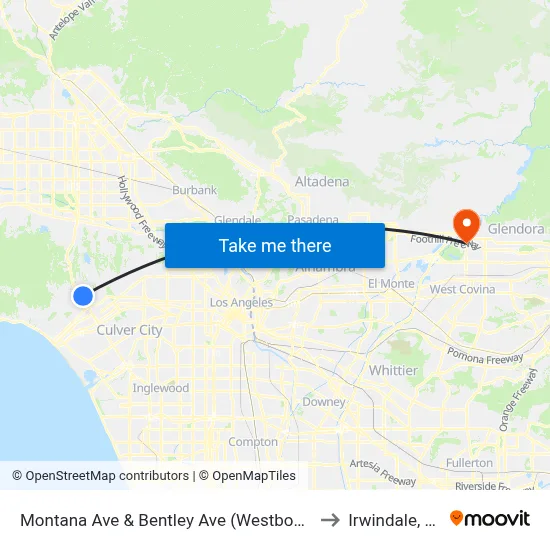 Montana Ave & Bentley Ave (Westbound) to Irwindale, CA map