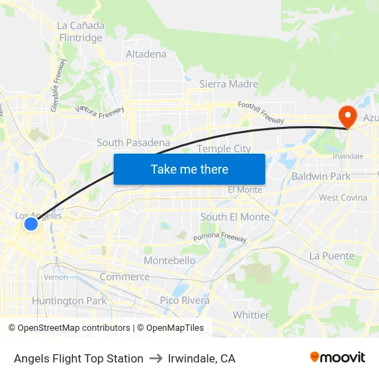 Angels Flight Top Station to Irwindale, CA map