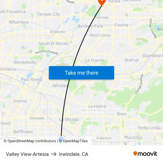 Valley View-Artesia to Irwindale, CA map