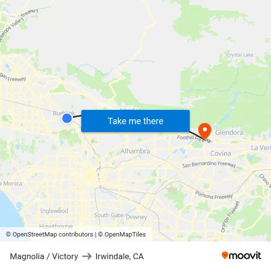 Magnolia / Victory to Irwindale, CA map