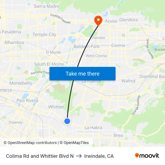 Colima Rd and Whittier Blvd N to Irwindale, CA map
