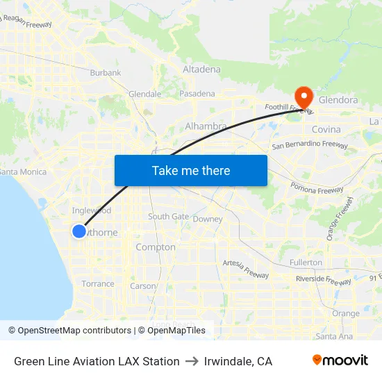 Green Line Aviation LAX Station to Irwindale, CA map