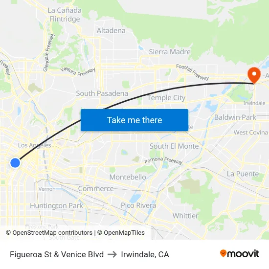 Figueroa St & Venice Blvd to Irwindale, CA map