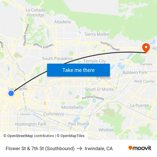 Flower St & 7th St (Southbound) to Irwindale, CA map