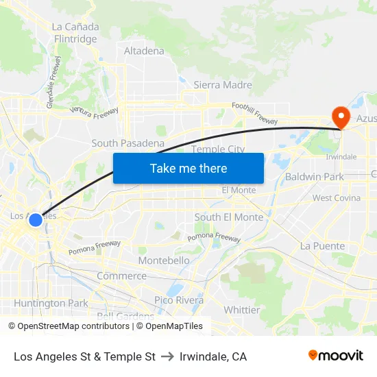 Los Angeles St & Temple St to Irwindale, CA map