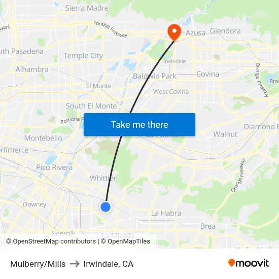 Mulberry/Mills to Irwindale, CA map