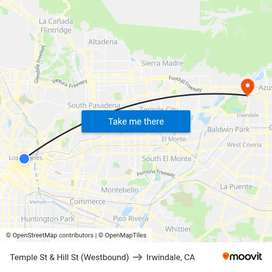 Temple St & Hill St (Westbound) to Irwindale, CA map