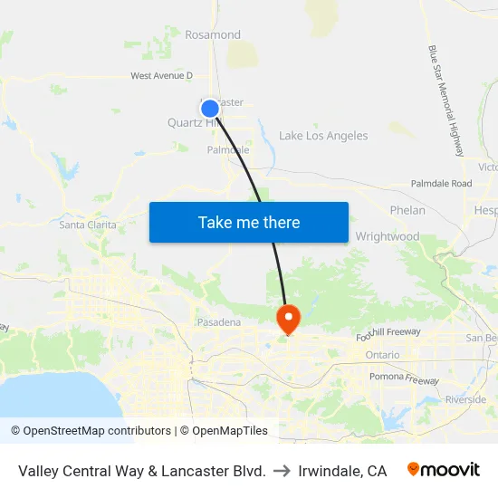 Valley Central Way & Lancaster Blvd. to Irwindale, CA map