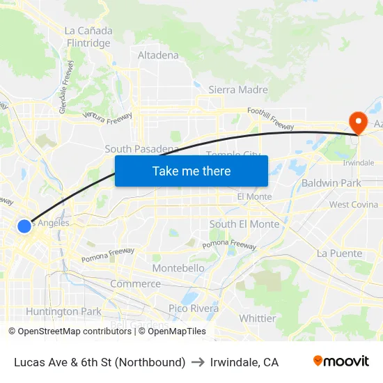 Lucas Ave & 6th St (Northbound) to Irwindale, CA map
