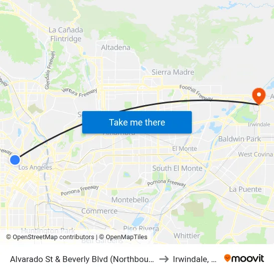 Alvarado St & Beverly Blvd (Northbound) to Irwindale, CA map