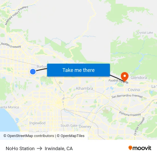 NoHo Station to Irwindale, CA map