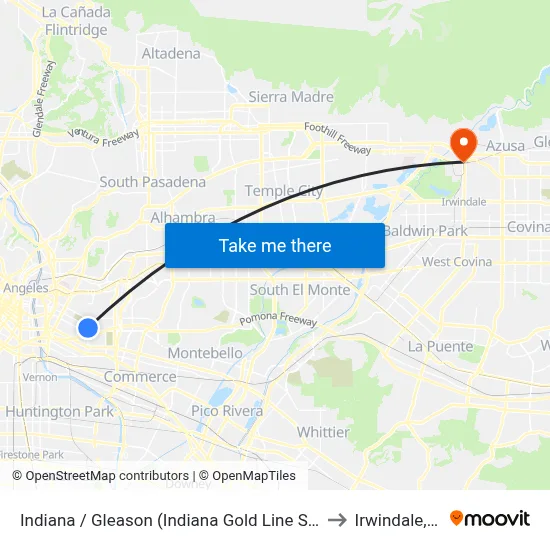 Indiana / Gleason (Indiana Gold Line Station) to Irwindale, CA map