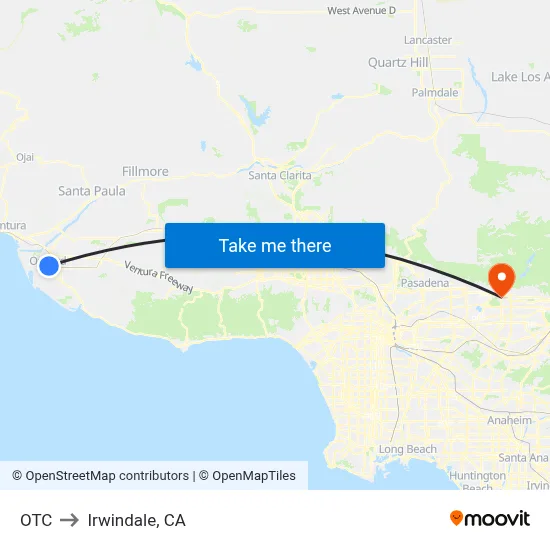 OTC to Irwindale, CA map