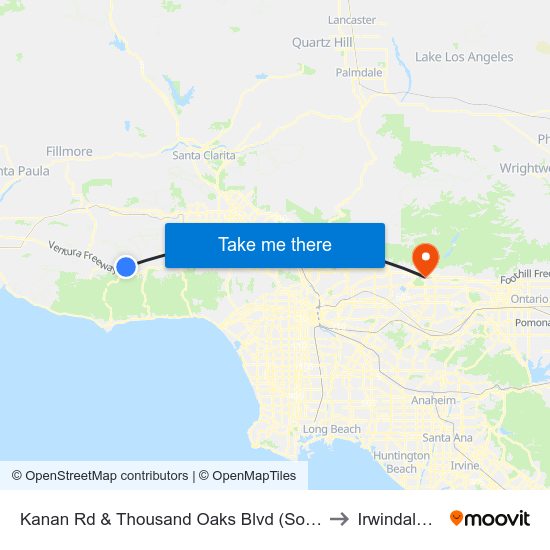 Kanan Rd & Thousand Oaks Blvd (Southbound) to Irwindale, CA map