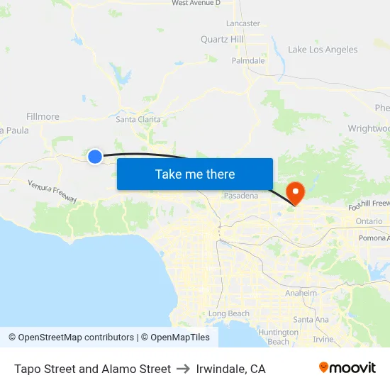 Tapo Street and Alamo Street to Irwindale, CA map
