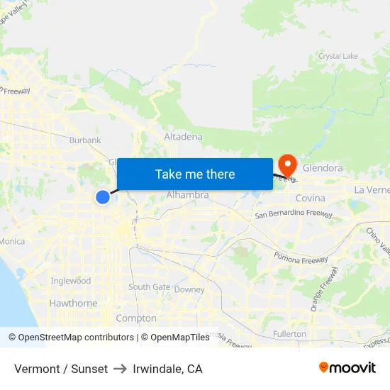 Vermont / Sunset to Irwindale, CA map