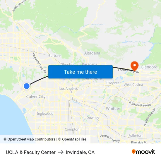 UCLA & Faculty Center to Irwindale, CA map