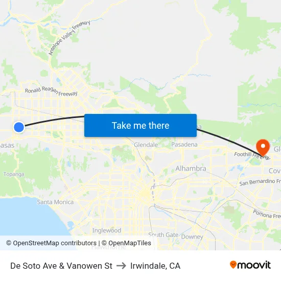 De Soto Ave & Vanowen St to Irwindale, CA map
