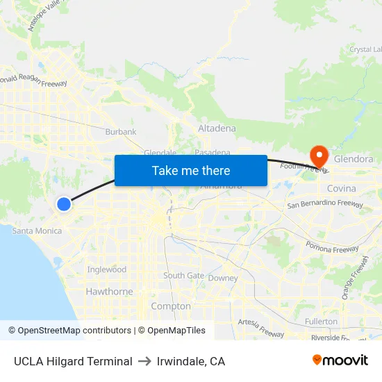 UCLA Hilgard Terminal to Irwindale, CA map