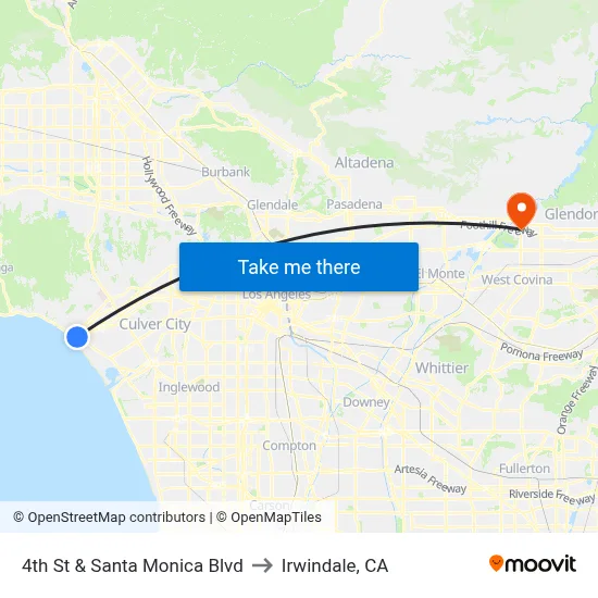 4th St & Santa Monica Blvd to Irwindale, CA map