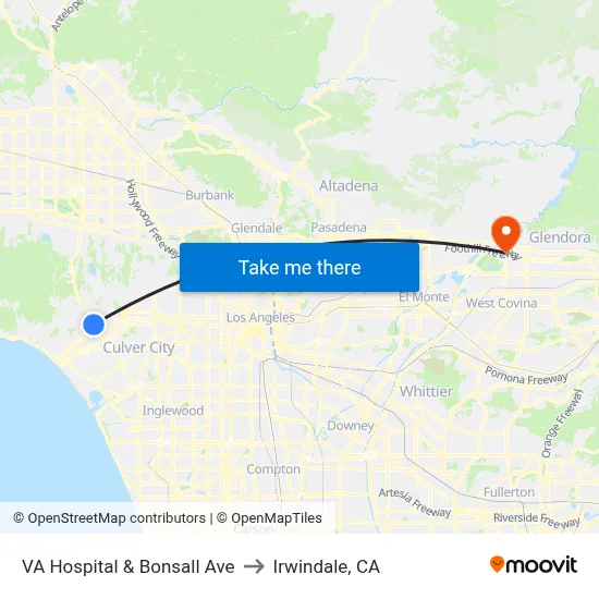 VA Hospital  & Bonsall Ave to Irwindale, CA map