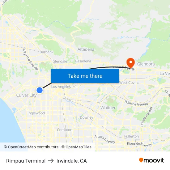 Rimpau Terminal to Irwindale, CA map