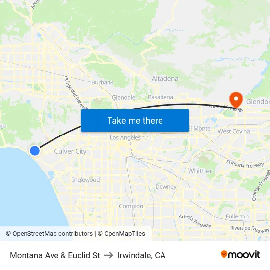 Montana Ave & Euclid St to Irwindale, CA map