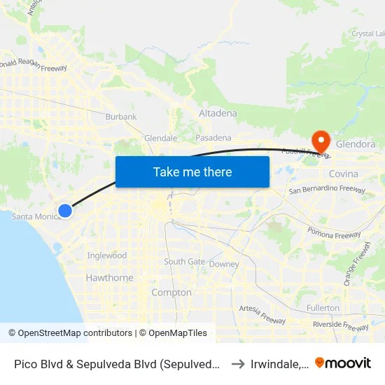 Pico Blvd & Sepulveda Blvd (Sepulveda Station) to Irwindale, CA map