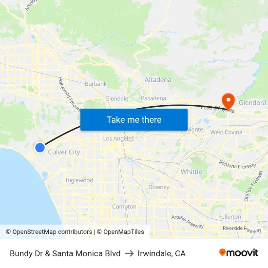 Bundy Dr & Santa Monica Blvd to Irwindale, CA map