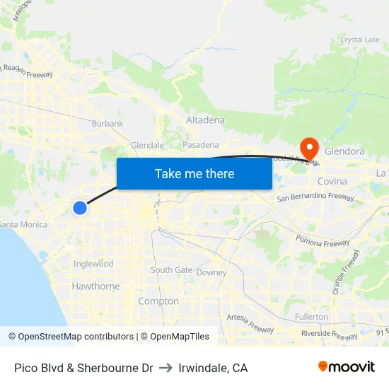 Pico Blvd & Sherbourne Dr to Irwindale, CA map