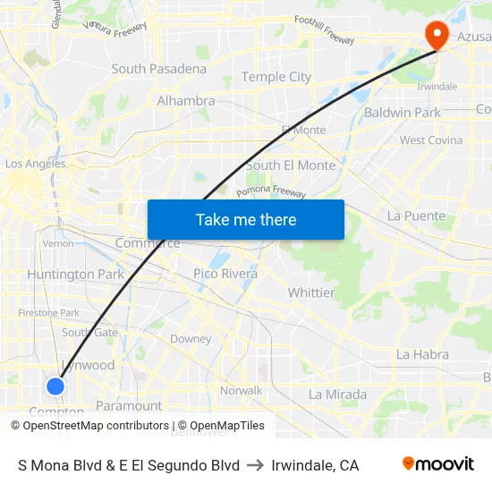 S Mona Blvd & E El Segundo Blvd to Irwindale, CA map