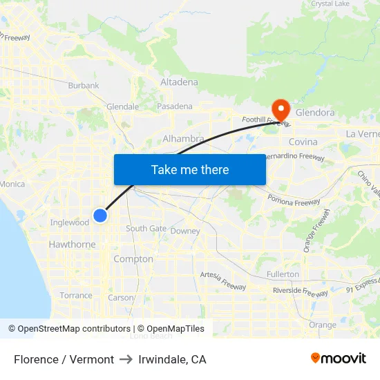 Florence / Vermont to Irwindale, CA map
