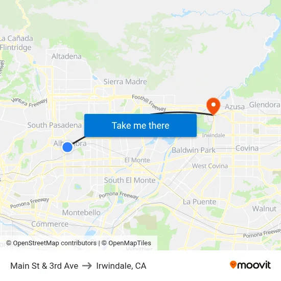 Main St & 3rd Ave to Irwindale, CA map