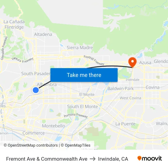 Fremont Ave & Commonwealth Ave to Irwindale, CA map