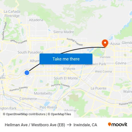 Hellman Ave / Westboro Ave (EB) to Irwindale, CA map