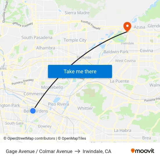Gage Avenue / Colmar Avenue to Irwindale, CA map
