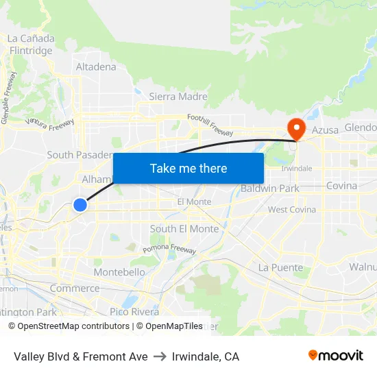 Valley Blvd & Fremont Ave to Irwindale, CA map
