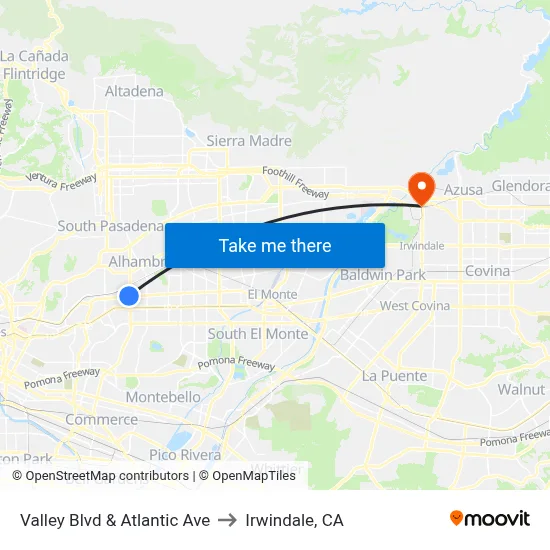 Valley Blvd & Atlantic Ave to Irwindale, CA map