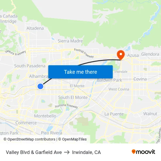 Valley Blvd & Garfield Ave to Irwindale, CA map