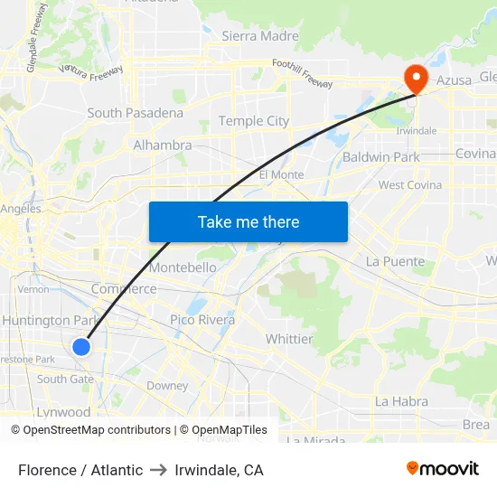 Florence / Atlantic to Irwindale, CA map