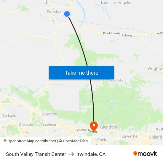 South Valley Transit Center to Irwindale, CA map