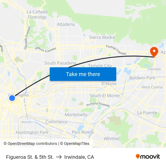 Figueroa St. & 5th St. to Irwindale, CA map