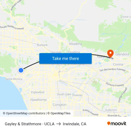 Gayley & Strathmore - UCLA to Irwindale, CA map