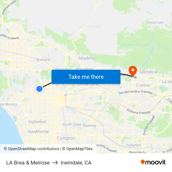 LA Brea & Melrose to Irwindale, CA map