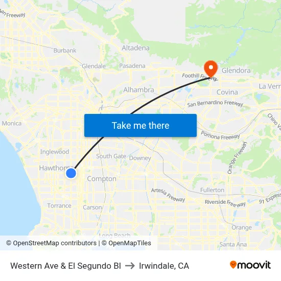 Western Ave & El Segundo Bl to Irwindale, CA map